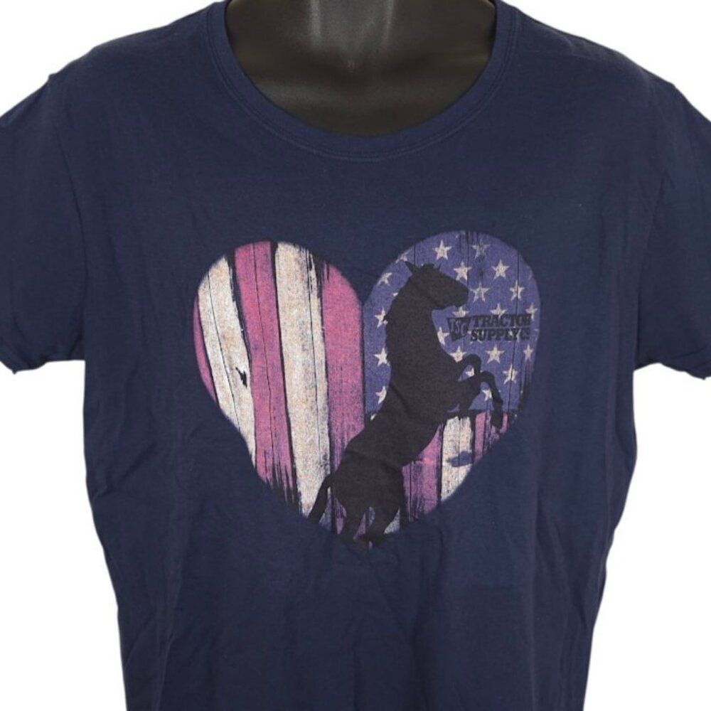 Tractor Supply Co T Shirt Womens Size XL Blue Horse American Flag Heart